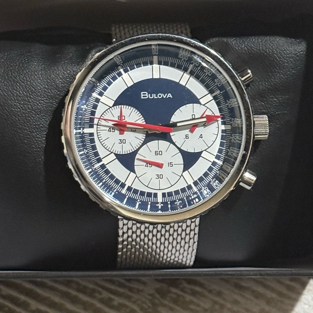 Bulova Silver and Blue Chronograph Watch